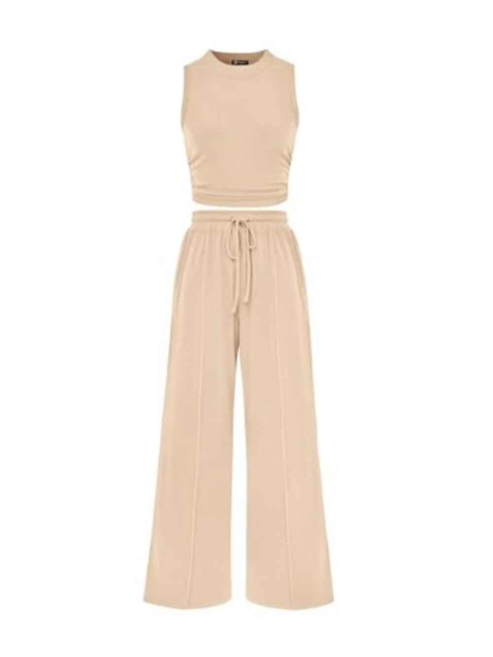 Women's Ribbed Knit Lounge 2 Piece Set Sleeveless Crop Tank Wide Leg Pants